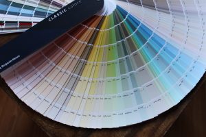 paint swatches fanned out on table